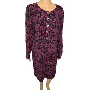 Jaclyn Smith Pink Black Button Long Sleeve Knee Length Dress Large‎